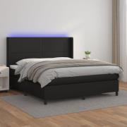 vidaXL Ramsäng med madrass & LED svart 180x200 cm konstläder