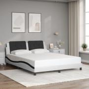 vidaXL Sängram med huvudgavel vit och svart 160x200 cm konstläder