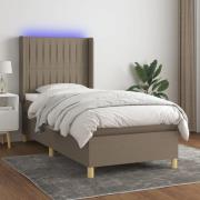 vidaXL Ramsäng med madrass & LED taupe 90x190 cm tyg