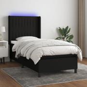 vidaXL Ramsäng med madrass & LED svart 90x200 cm tyg