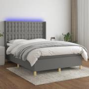 vidaXL Ramsäng med madrass & LED mörkgrå 140x190 cm tyg