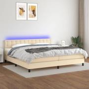 vidaXL Ramsäng med madrass & LED gräddvit 200x200 cm tyg
