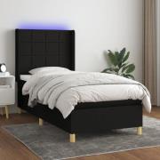 vidaXL Ramsäng med madrass & LED svart 90x190 cm tyg