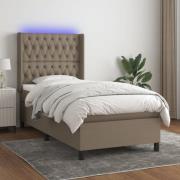 vidaXL Ramsäng med madrass & LED taupe 100x200 cm tyg