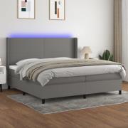 vidaXL Ramsäng med madrass & LED grå 200x200 cm tyg