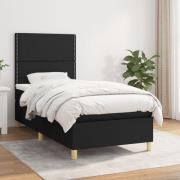 vidaXL Ramsäng med madrass svart 90x200 cm tyg