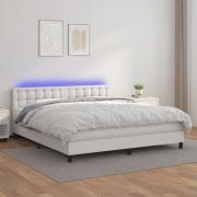 vidaXL Ramsäng med madrass & LED vit 180x200 cm konstläder