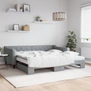 vidaXL Dagbädd med extrabädd och madrasser ljusgrå 100x200 cm tyg