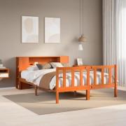 vidaXL Säng med bokhylla utan madrass vaxbrun 135x190cm massiv furu