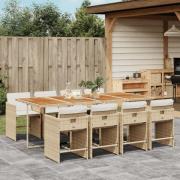 vidaXL Matgrupp för trädgården med dynor 9 delar beige konstrotting