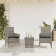 vidaXL Bistrogrupp med dynor 3 delar grå konstrotting och glas