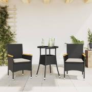 vidaXL Matgrupp för trädgård med dynor 3 delar svart konstrotting&glas