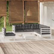 vidaXL Loungegrupp med dynor 6 delar vit massiv furu