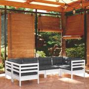 vidaXL Loungegrupp med dynor 6 delar vit massiv furu