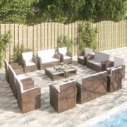 vidaXL Loungegrupp med dynor 16 delar konstrotting brun