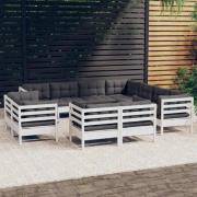 vidaXL Loungegrupp med dynor 11 delar vit massiv furu