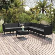 vidaXL Loungegrupp med dynor 8 delar konstrotting svart