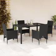 vidaXL Matgrupp för trädgård med dynor 5 delar svart konstrotting&glas