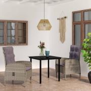 vidaXL Matgrupp för trädgården med dynor 3 delar grå och svart