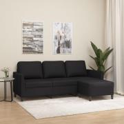 vidaXL 3-sitssoffa med fotpall Svart 180 cm Konstläder