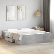 vidaXL Sängram med lådor betonggrå 140x200 cm konstruerat trä