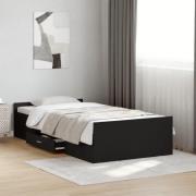 vidaXL Sängram med lådor svart 90x190 cm konstruerat trä
