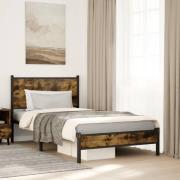 vidaXL Sängram utan madrass metall rökfärgad ek 107x203 cm