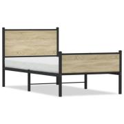 vidaXL Sängram utan madrass metall sonoma-ek 90x190 cm
