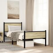 vidaXL Sängram utan madrass metall sonoma-ek 75x190 cm