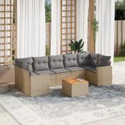 vidaXL Matgrupp för trädgården med dynor 8 delar beige konstrotting