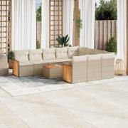 vidaXL Loungegrupp för trädgården m. dynor 11 delar beige konstrotting