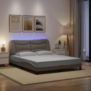 vidaXL Sängram med LED utan madrass Taupe 160x200 cm tyg