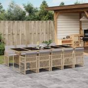 vidaXL Matgrupp för trädgården med dynor 11 delar beige konstrotting