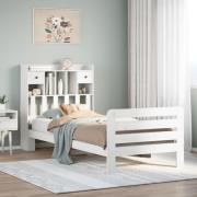 vidaXL Säng med bokhylla utan madrass vit 75x190cm massiv furu