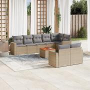 vidaXL Soffgrupp för trädgården med dynor 9 delar beige konstrotting