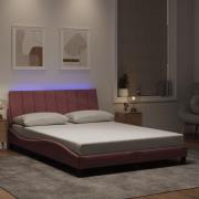vidaXL Sängram med LED-belysning rosa 140x200 cm sammet