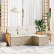 vidaXL Soffgrupp för trädgård med dynor 4 delar beige konstrotting