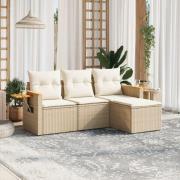 vidaXL Soffgrupp för trädgård med dynor 4 delar beige konstrotting