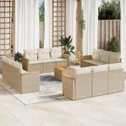 vidaXL Soffgrupp för trädgården med dynor 13 delar beige konstrotting