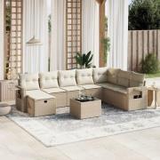 vidaXL Soffgrupp för trädgården med dynor 9 delar beige konstrotting