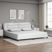vidaXL Sängram med huvudgavel vit 200x200 cm konstläder