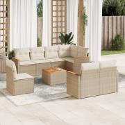 vidaXL Soffgrupp för trädgården med dynor 9 delar beige konstrotting