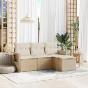 vidaXL Soffgrupp för trädgård med dynor 4 delar beige konstrotting