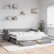 vidaXL Dagbädd utdragbar med lådor ljusgrå 90x190 cm tyg
