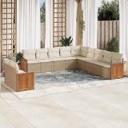 vidaXL Loungegrupp för trädgården m. dynor 11 delar beige konstrotting