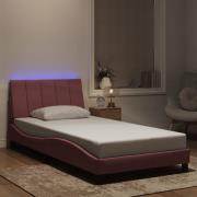 vidaXL Sängram med LED-belysning rosa 100x200 cm sammet