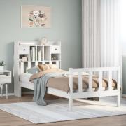 vidaXL Säng med bokhylla utan madrass vit 100x200cm massiv furu
