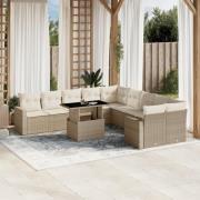 vidaXL Loungegrupp för trädgården m. dynor 11 delar beige konstrotting