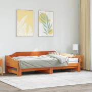 vidaXL Dagbädd med extrasäng vaxad brun 90x200 cm massiv furu