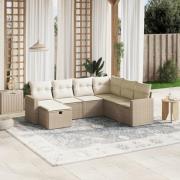 vidaXL Matgrupp för trädgården med dynor 7 delar beige konstrotting